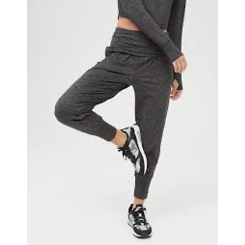 Aerie Womens High Waisted Jogger Pants Gray Heathered Pockets Size M Comfy EUC